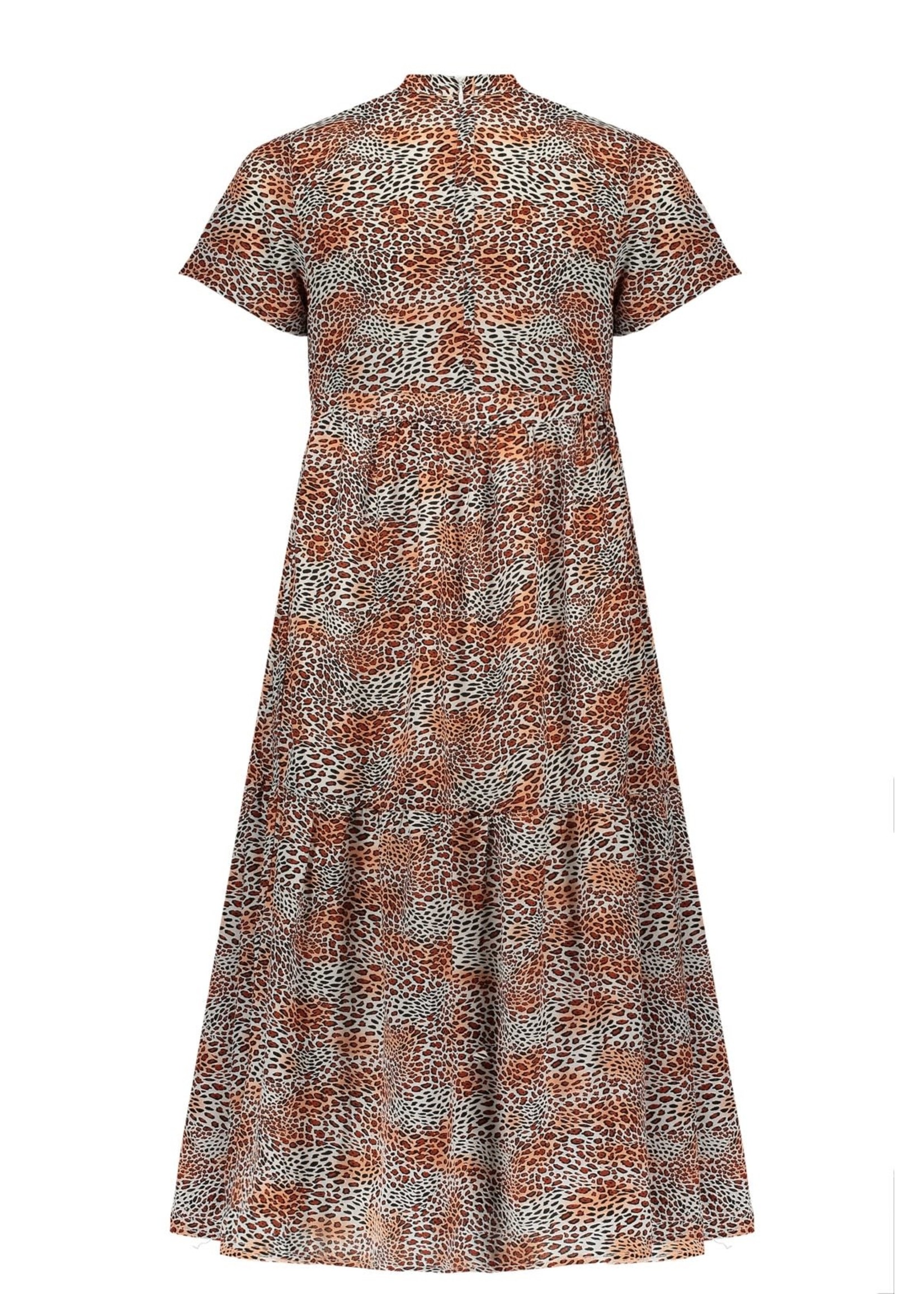 Nobell Nobell Mian s/sl maxi wide dress with small turtle neck in Leopard AOP Q102-3801 Ginger