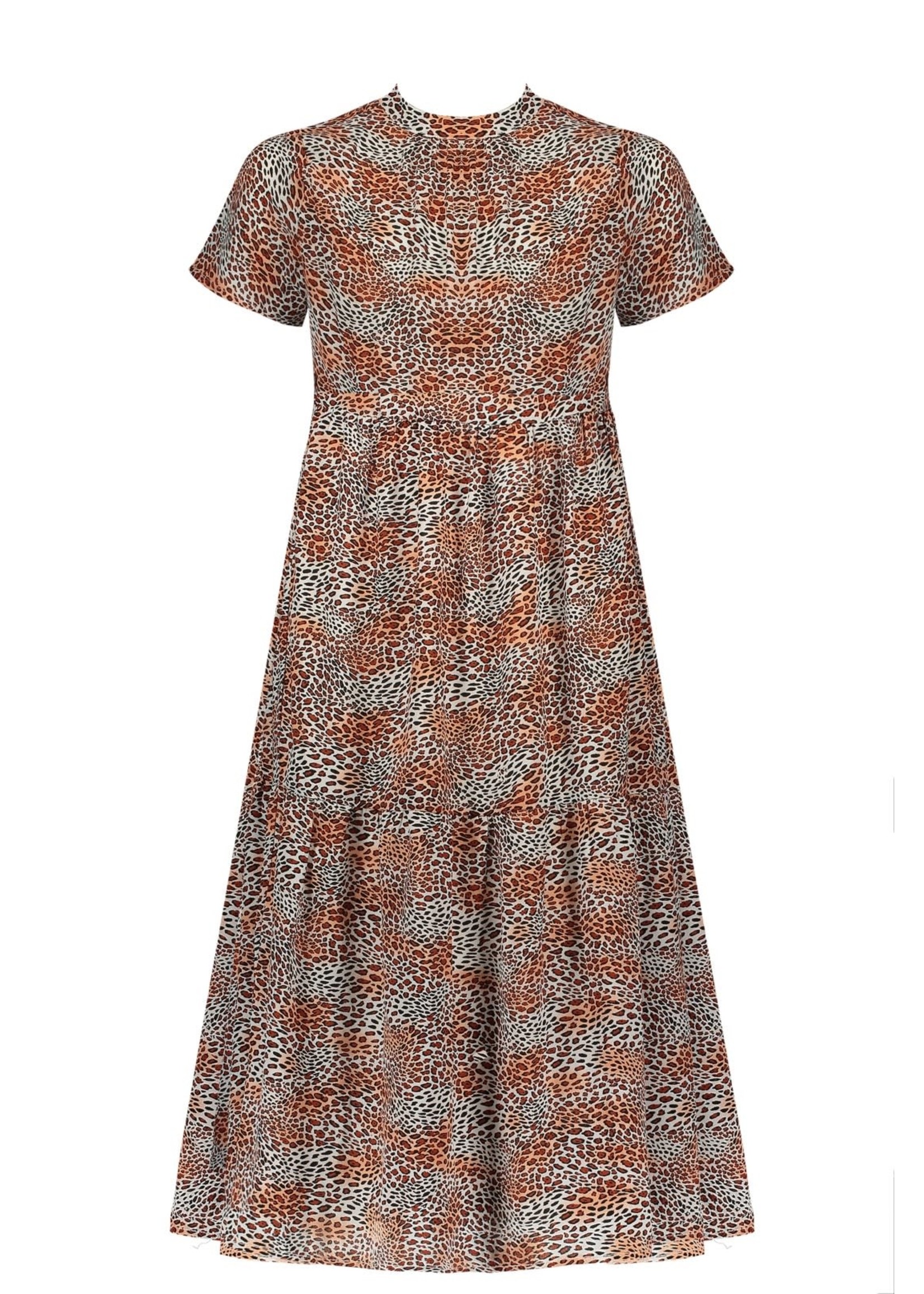 Nobell Nobell Mian s/sl maxi wide dress with small turtle neck in Leopard AOP Q102-3801 Ginger