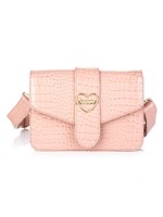 Tas  roze croco met goud hart en brede riem