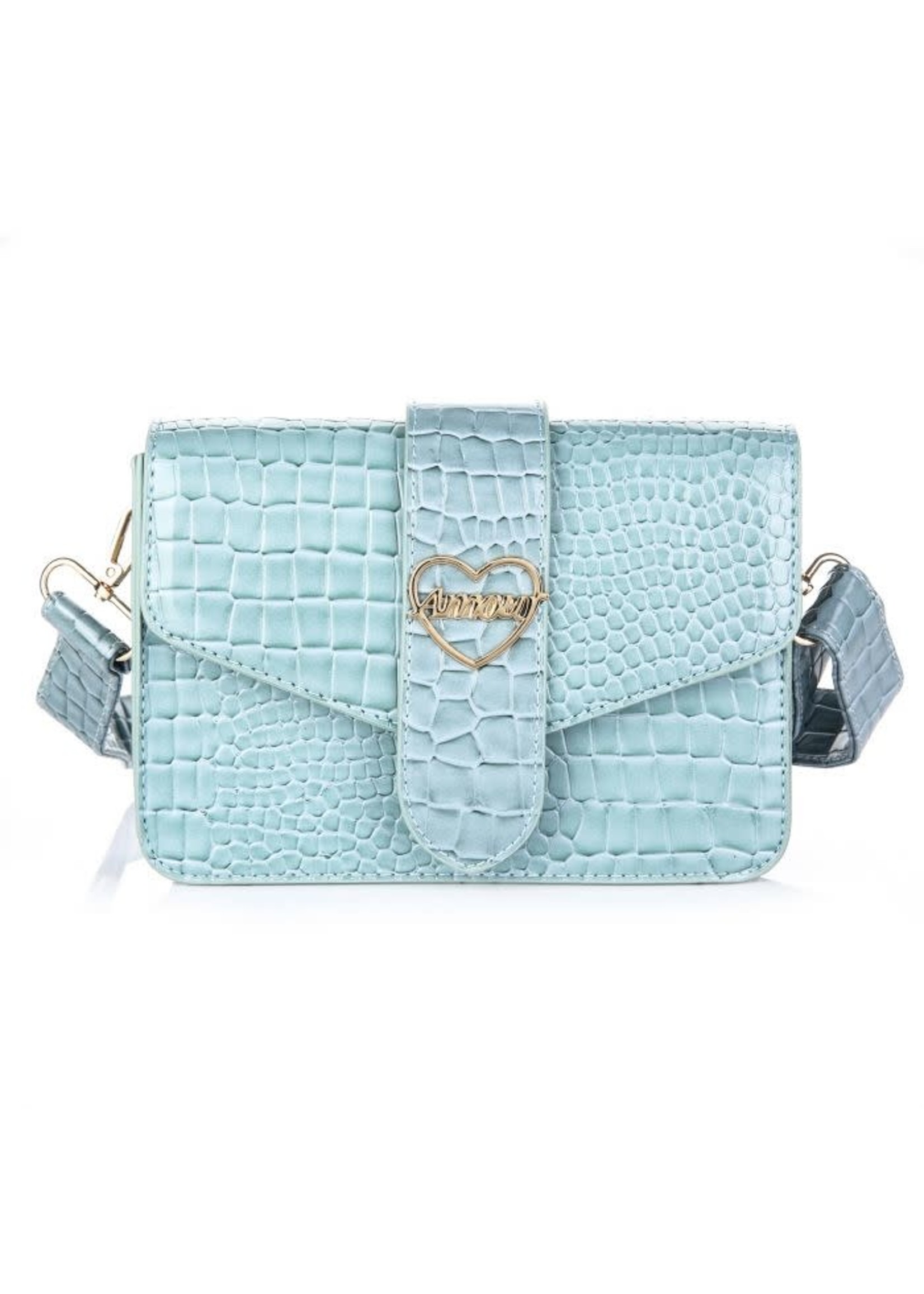 Tas  mint groen  croco met goud slotje