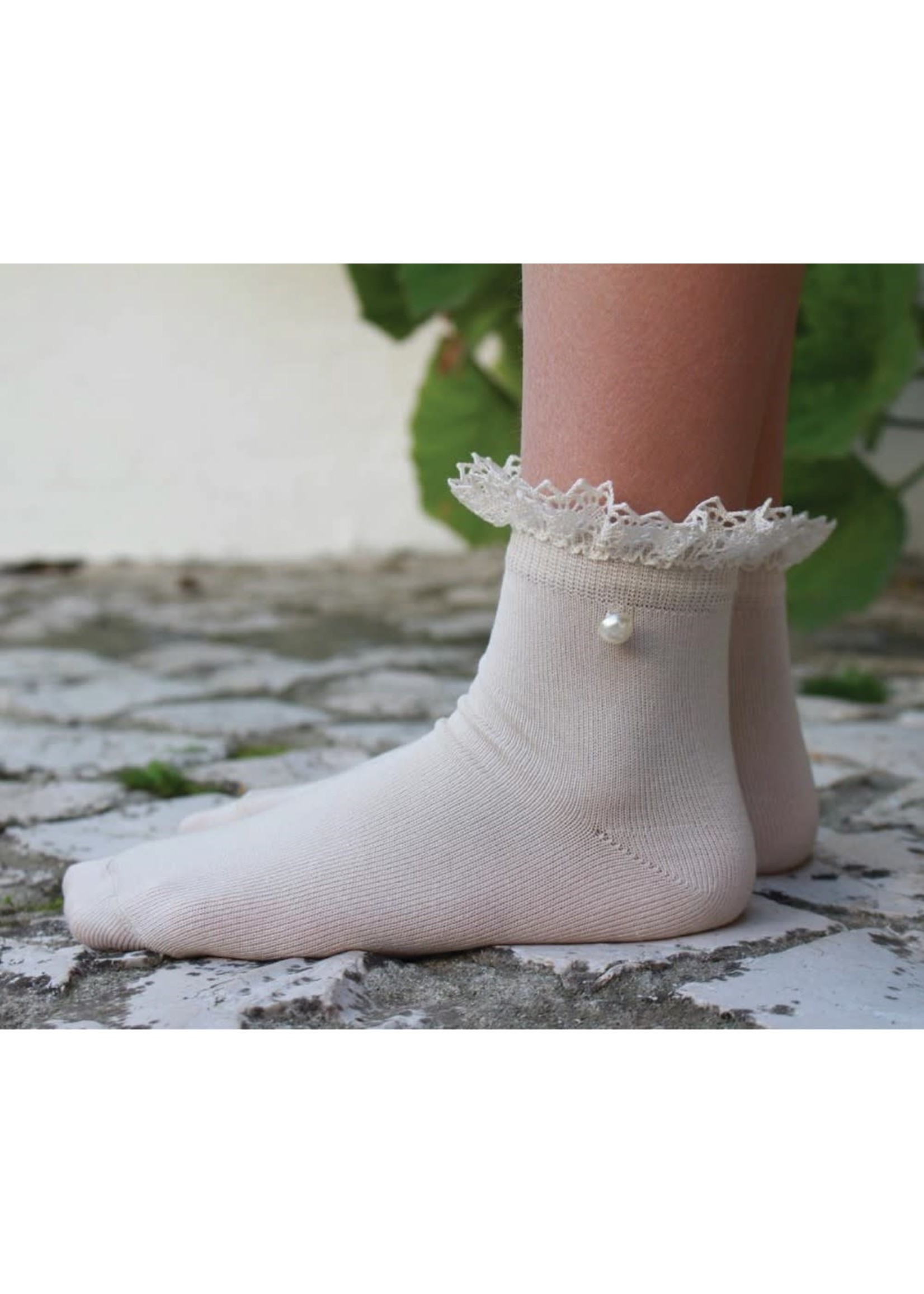 Meia Pata Meia Pata Short Socks With Lace and Pearl Botton 01 White