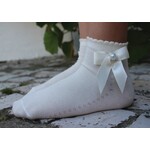 Meia Pata Meia Pata Peaked Short Socks With Satin Bow and Pearl Botton 01 White
