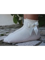 Meia Pata Meia Pata Peaked Short Socks With Satin Bow and Pearl Botton 01 White