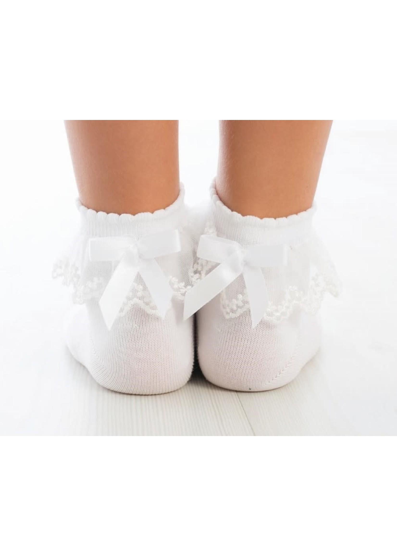 Meia Pata Meia Pata Peaked Short Socks With Tule and Satin Bow Back 01 White