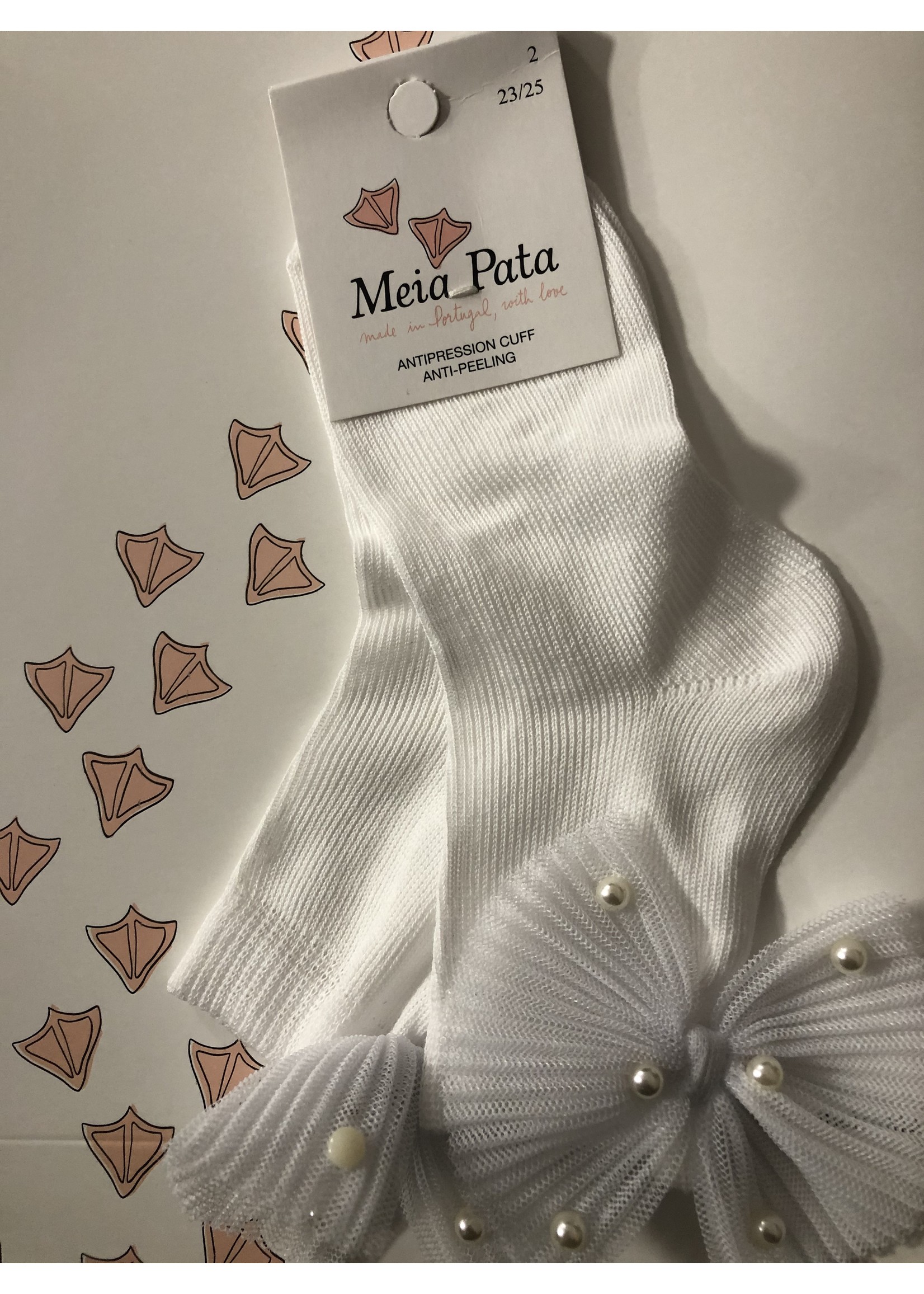 Meia Pata Meia Pata Short Socks Tule Bow With Pearls 01 White