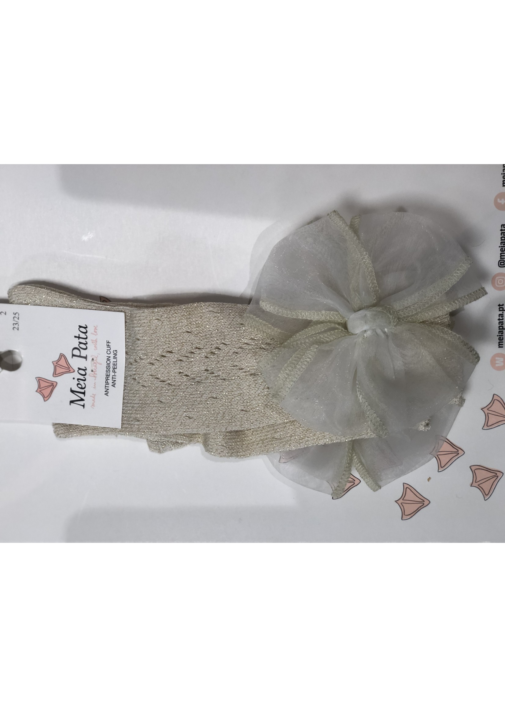 Meia Pata Meia Pata Kneesocks New Spike With Organza Bow 47 Ivory Lurex