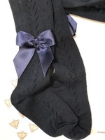 Meia Pata Meia Pata Tights Fish With Knot Satin Bow 14 Navy Blue