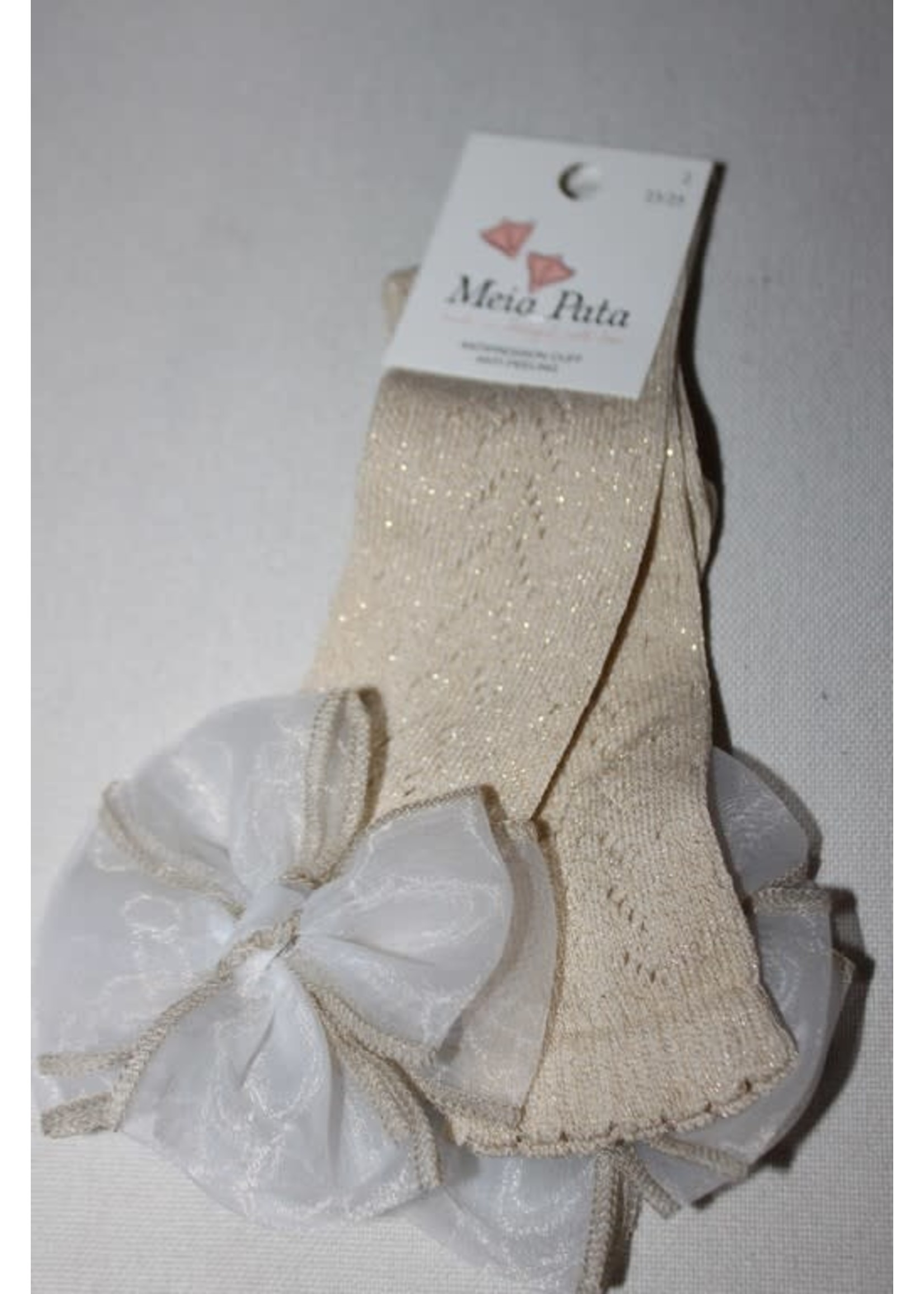 Meia Pata Meia Pata Kneesocks New Spike With Organza Bow 47 Ivory Lurex