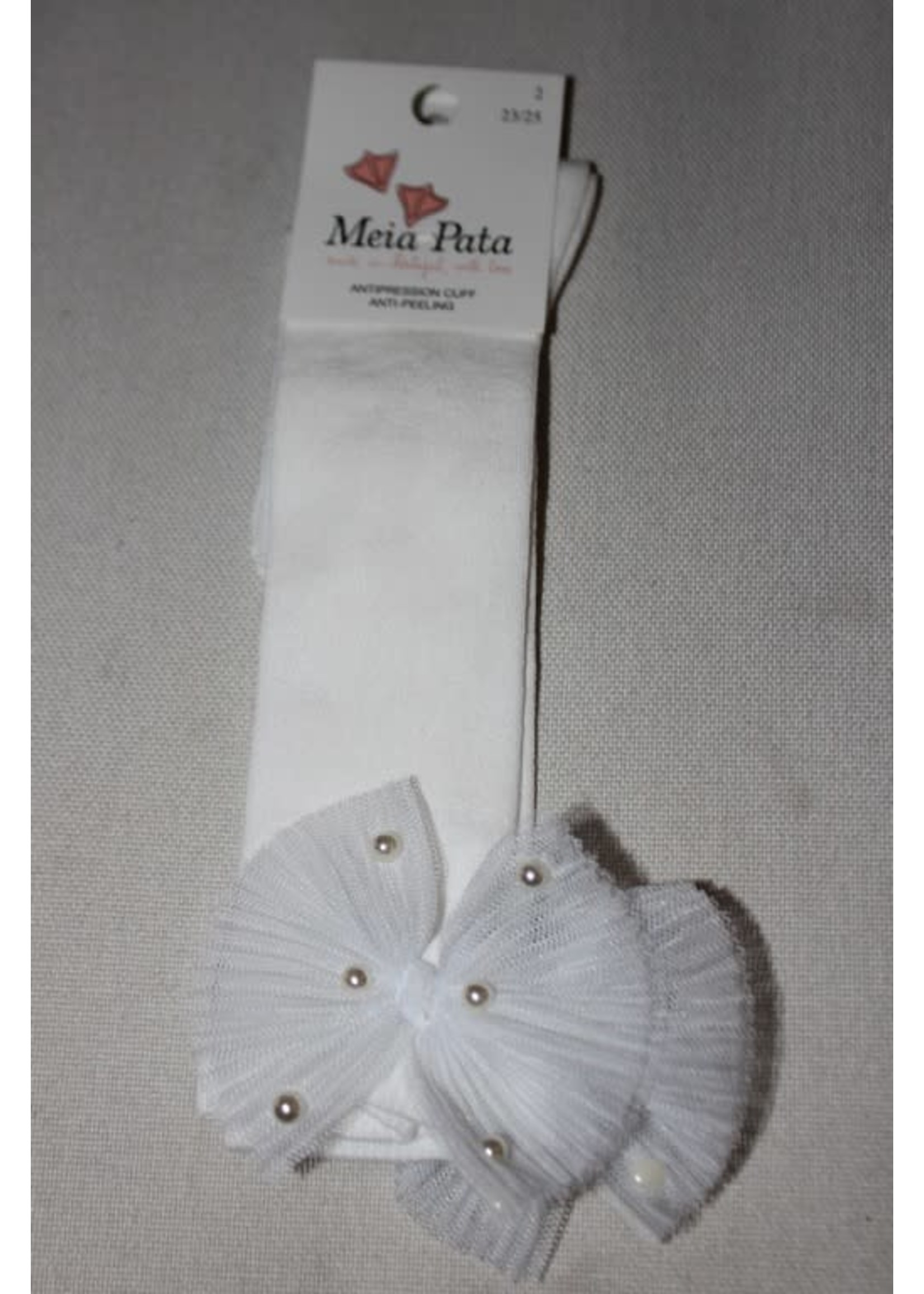 Meia Pata Meia Pata Kneesocks With Tule Bow With Pearls 35 Ivory