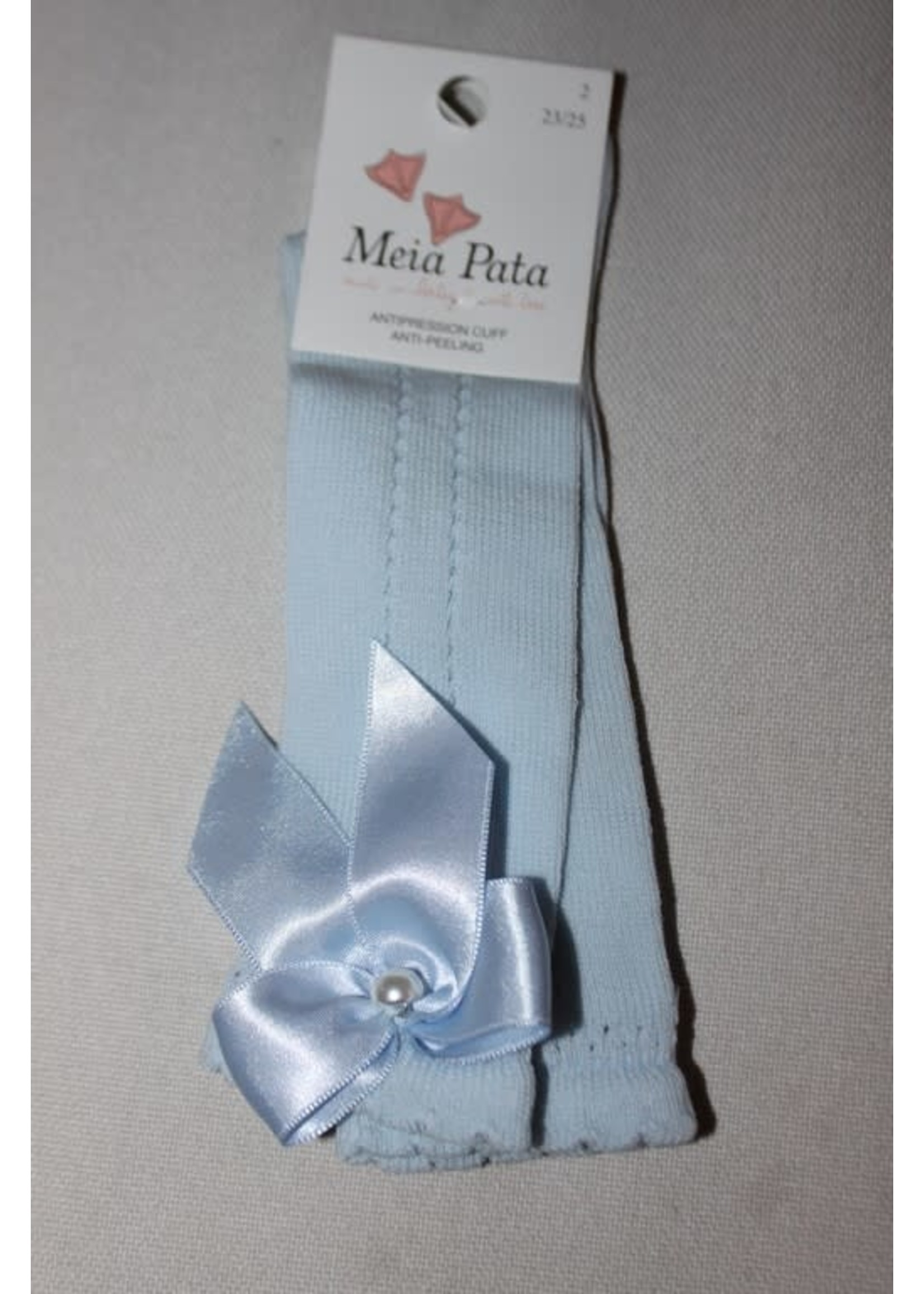 Meia Pata Meia Pata Peaked Short Socks With Satin Bow and Pearl Botton 11 Baby Blue