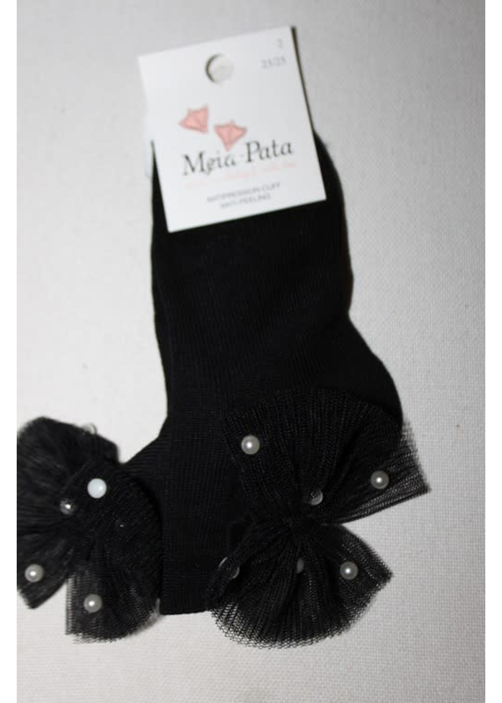 Meia Pata Meia Pata Short Socks Tule Bow With Pearls 05 Black