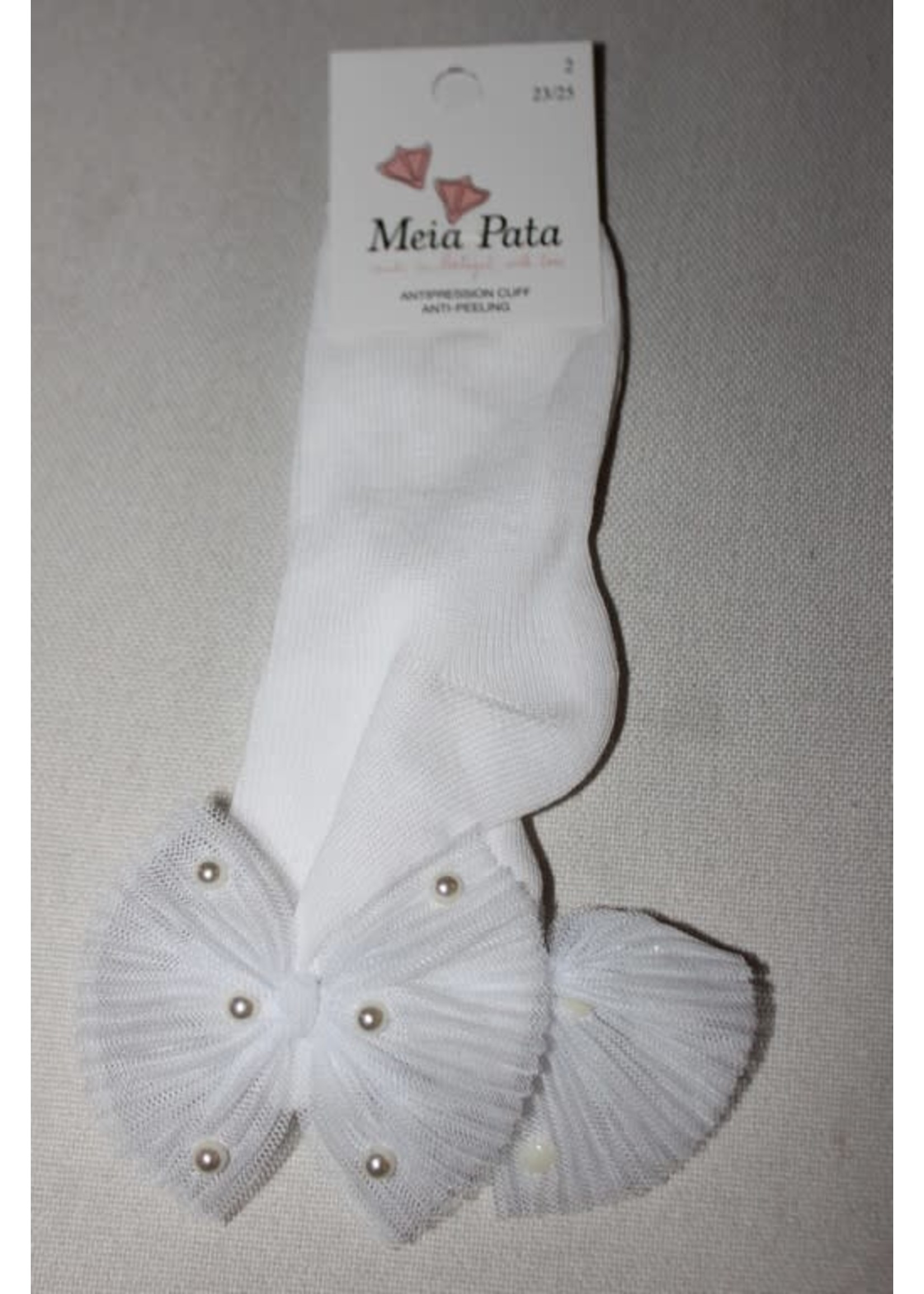 Meia Pata Meia Pata Short Socks Tule Bow With Pearls 01 White