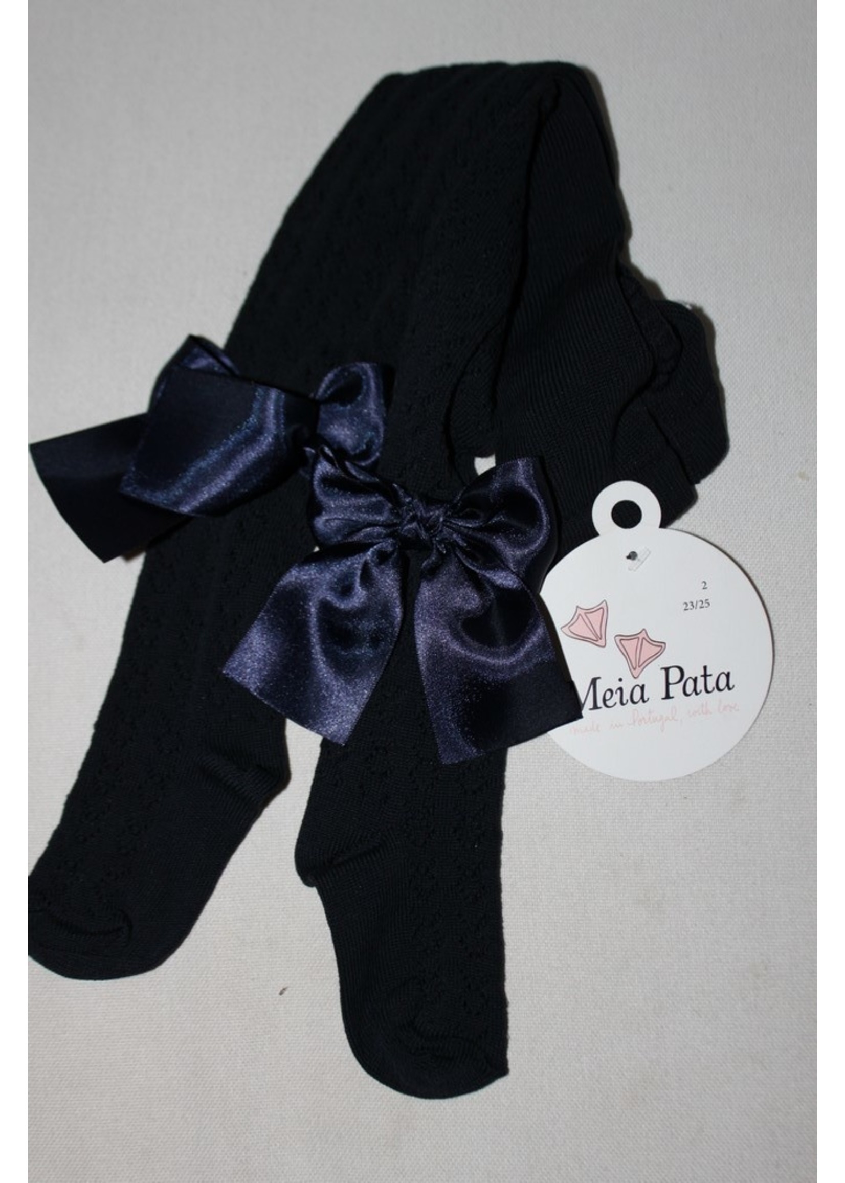 Meia Pata Meia Pata Tights Fish With Knot Satin Bow 14 Navy Blue