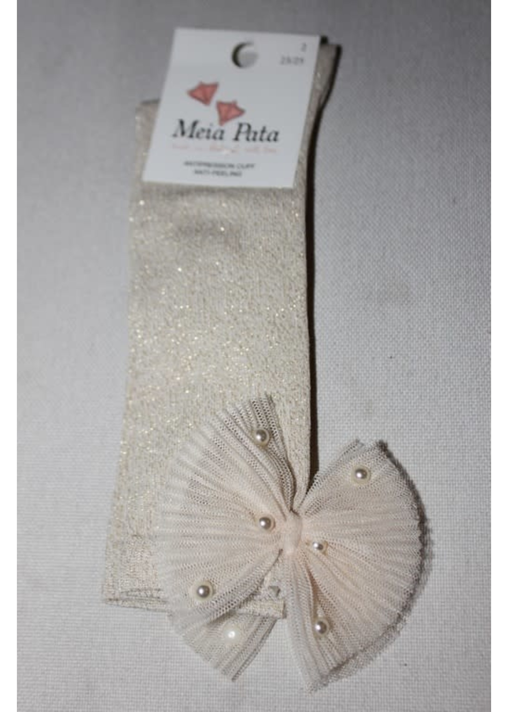 Meia Pata Meia Pata Kneesocks With Tule Bow With Pearls 47 Ivory Lurex