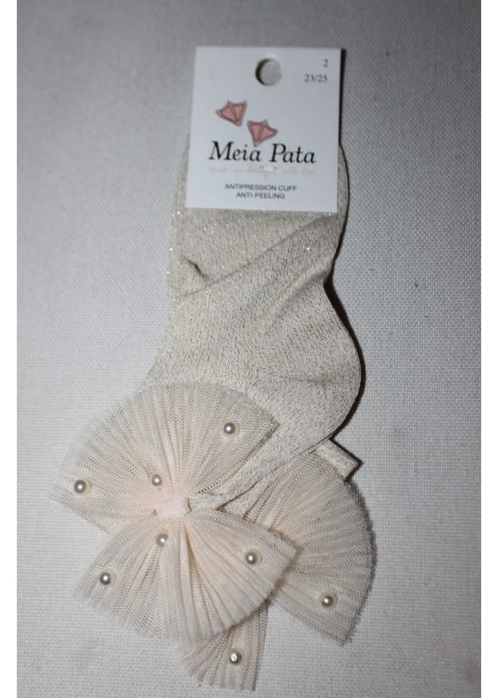 Meia Pata Meia Pata Short Socks Tule Bow With Pearls 47 Ivory Lurex