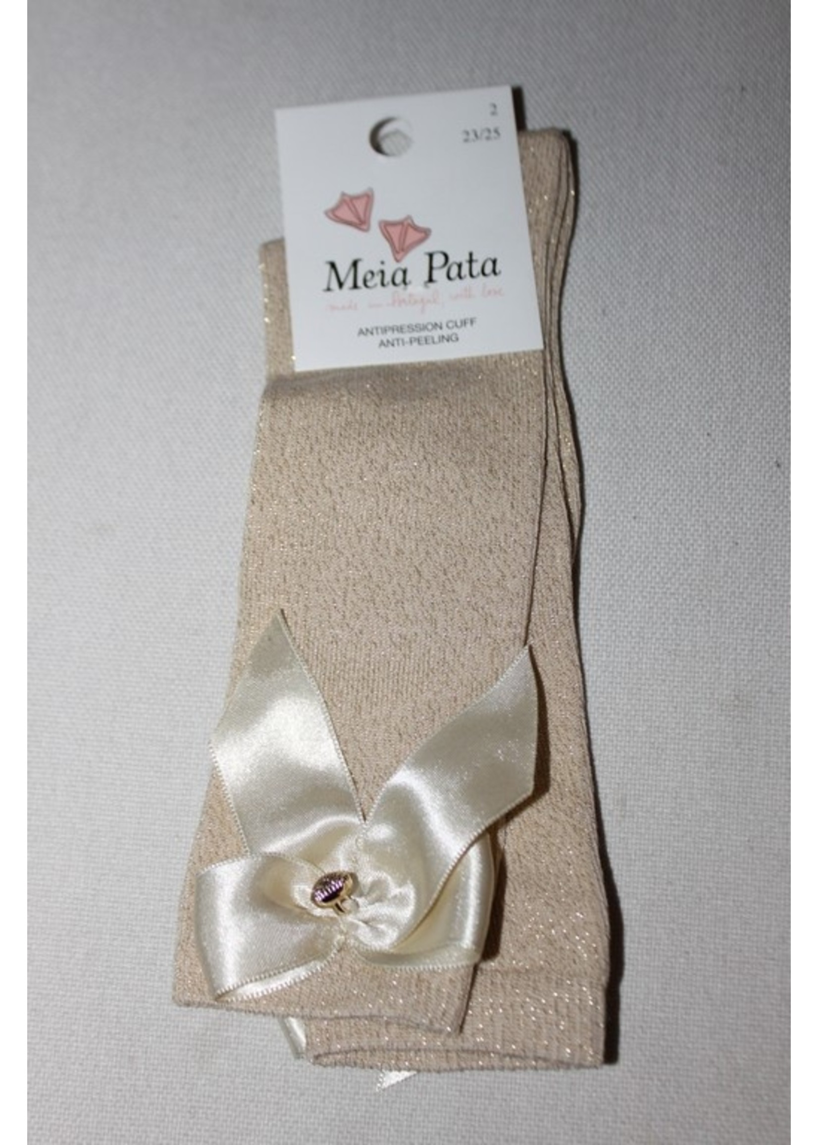 Meia Pata Meia Pata Kneesocks With Satin Bow and Gold Botton 33 Gold Lurex 33