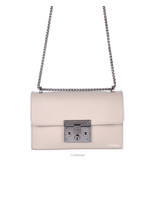 Tas LEER  beige met donkere ketting