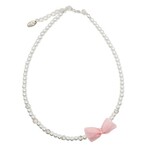Rian Rian Parel ketting  met roze organza strikje