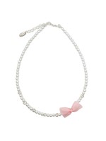 Rian Rian Parel ketting  met roze organza strikje