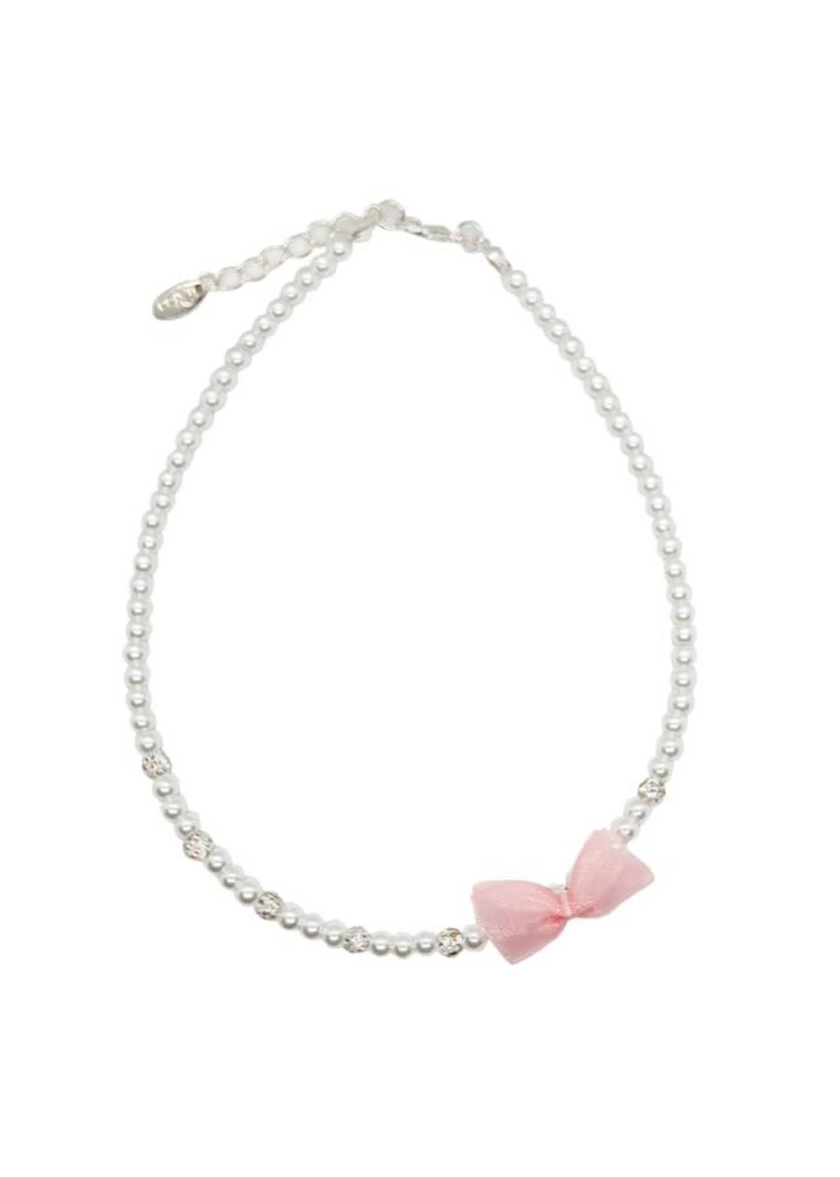 Rian Rian Parel ketting  met roze organza strikje