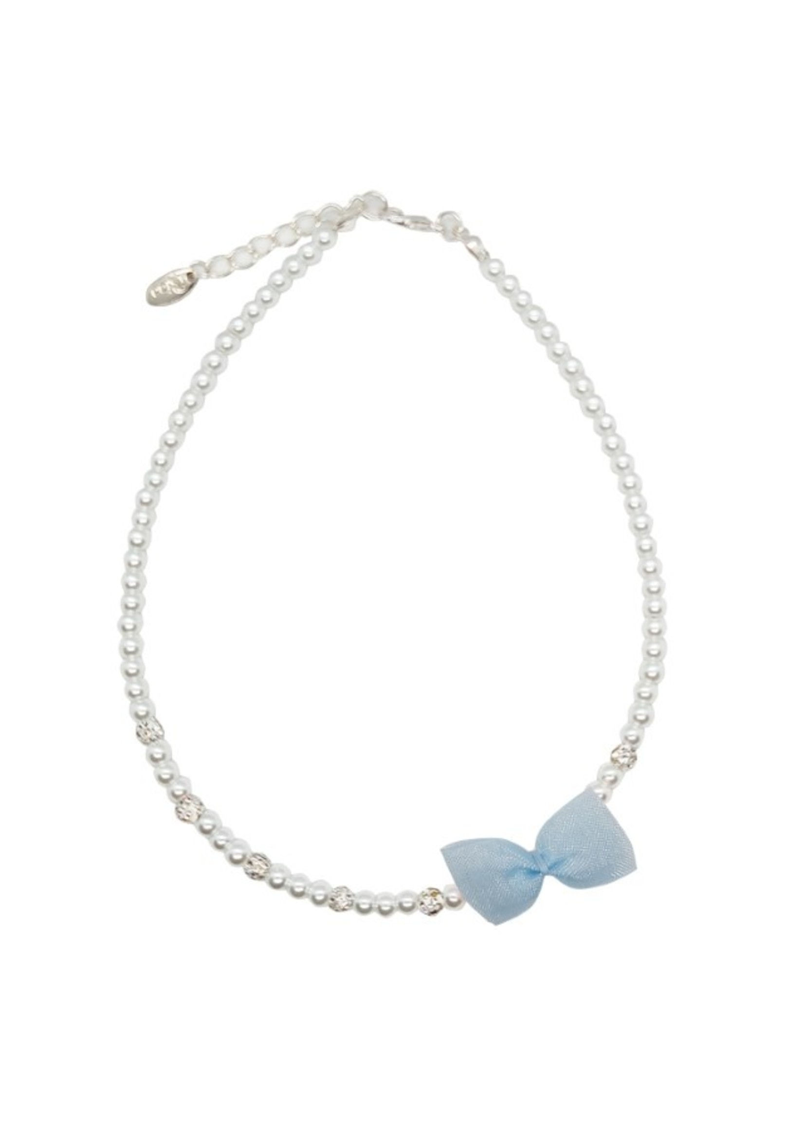 Rian Rian Parel ketting  met  l.blauweorganza strikje