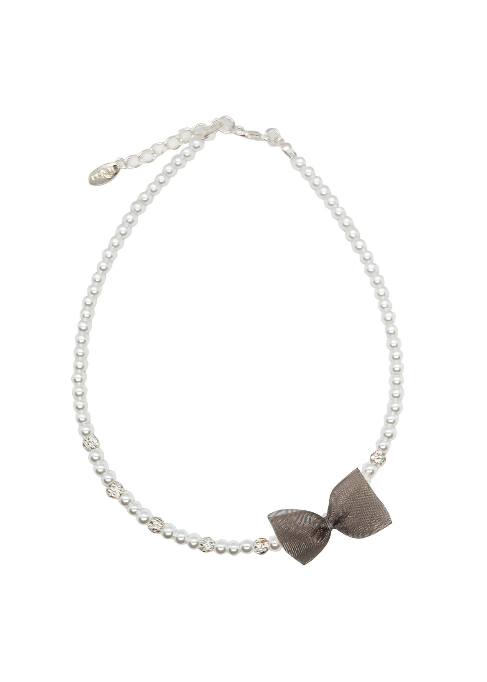 Rian Rian Parel ketting  met taupe organza strikje