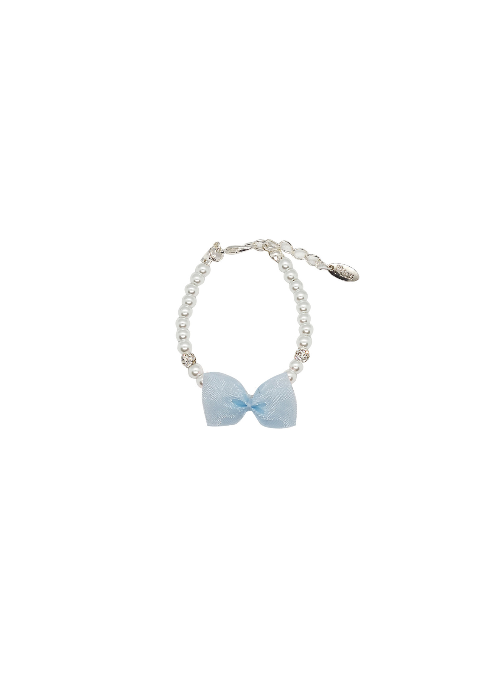 Rian Rian Parel armbandje met l.blauw organza strikje