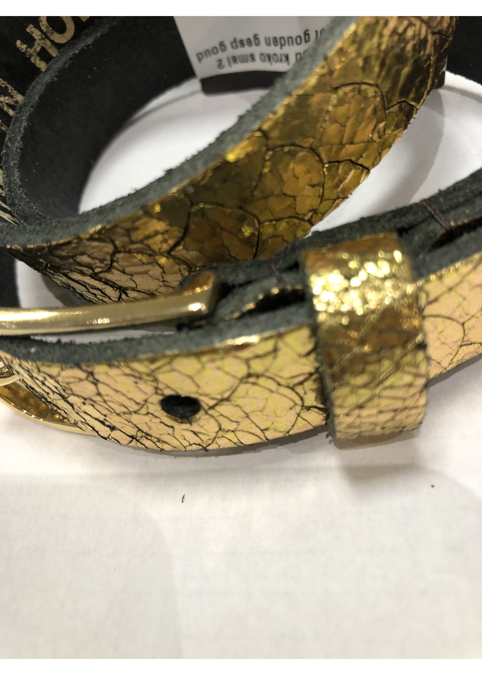 Riem goud kroko smal 2 cm met gouden gesp