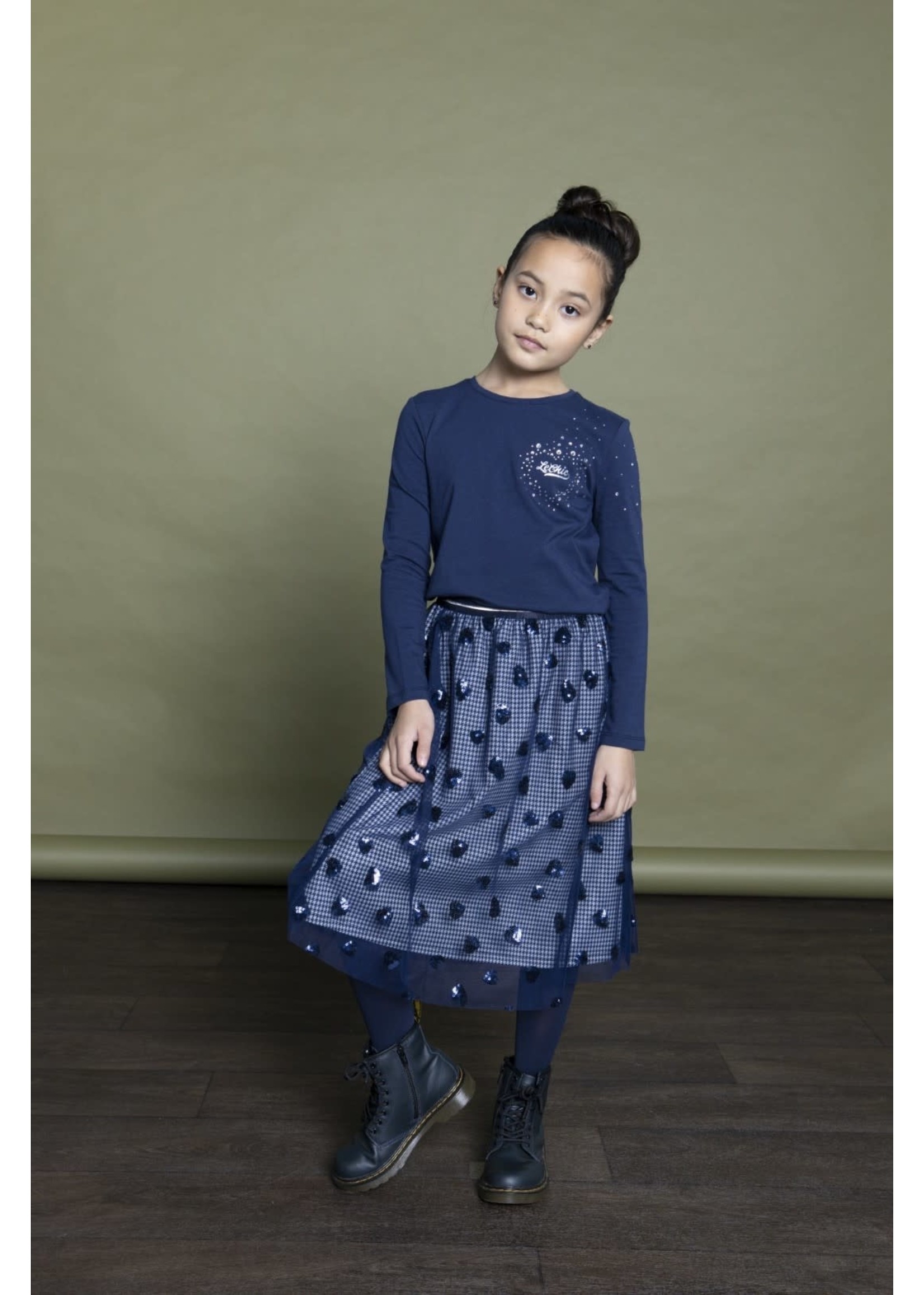 Le Chic Le Chic THALIA pied de poule maxi skirt C108-5717 Blue Navy