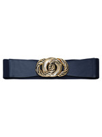 Riem elastisch donkerblauw met gouden gesp