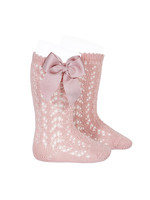 Condor Condor Kniekousen oud roze open gewerkt met strik