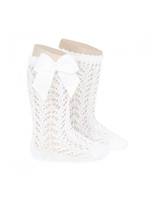 Condor Condor Kniekousen wit open gewerkt met strik