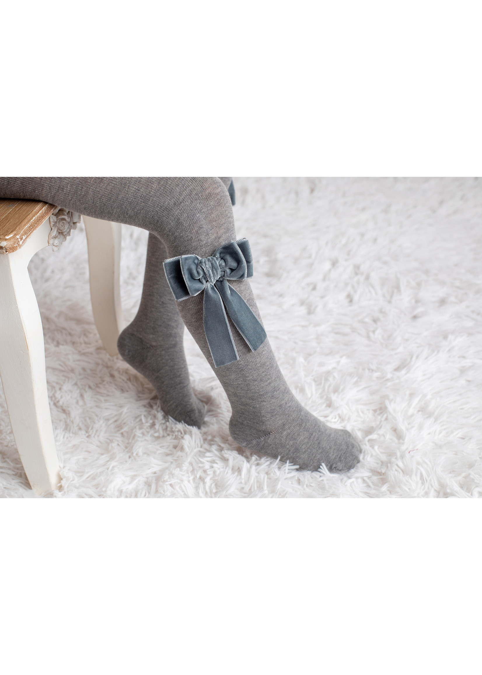 Meia Pata Meia Pata Tights With Double Velvet Bow 03 Grey