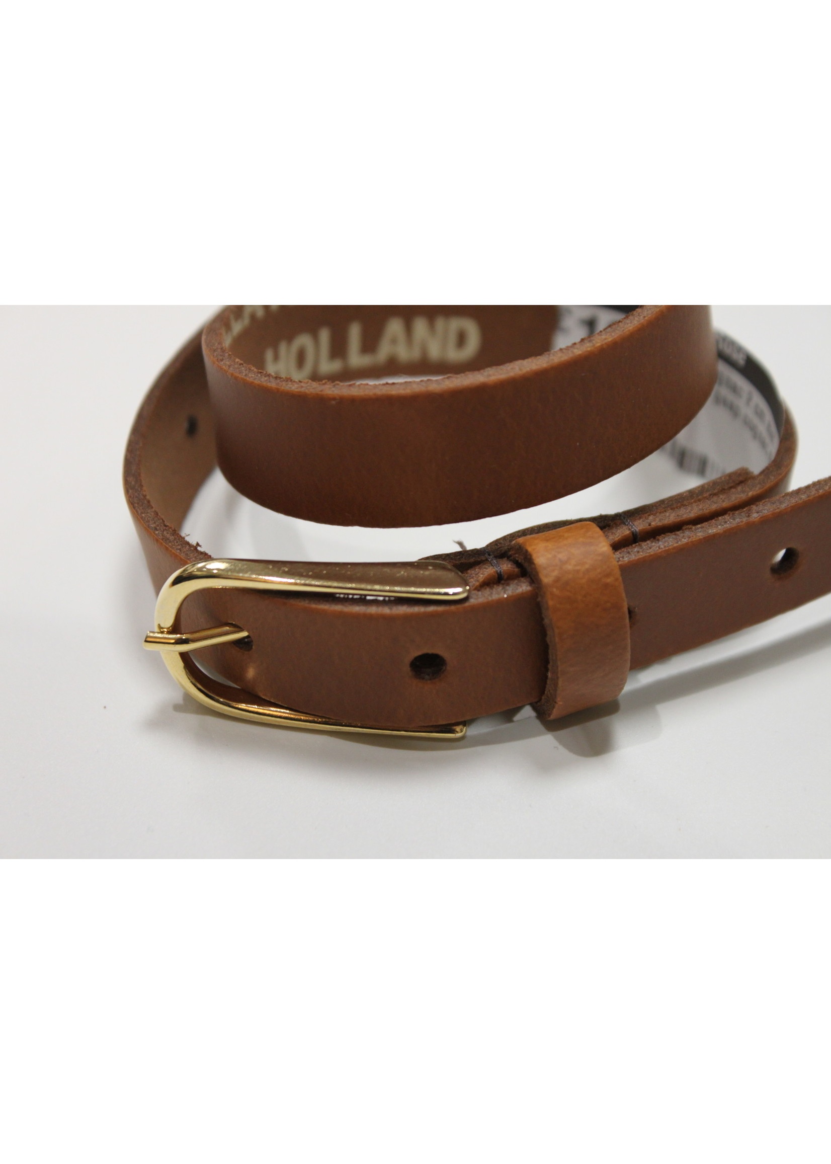 Riem cognac 2 cm met gouden gesp