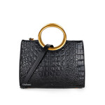 Tas  zwart kroko met gouden hand greep