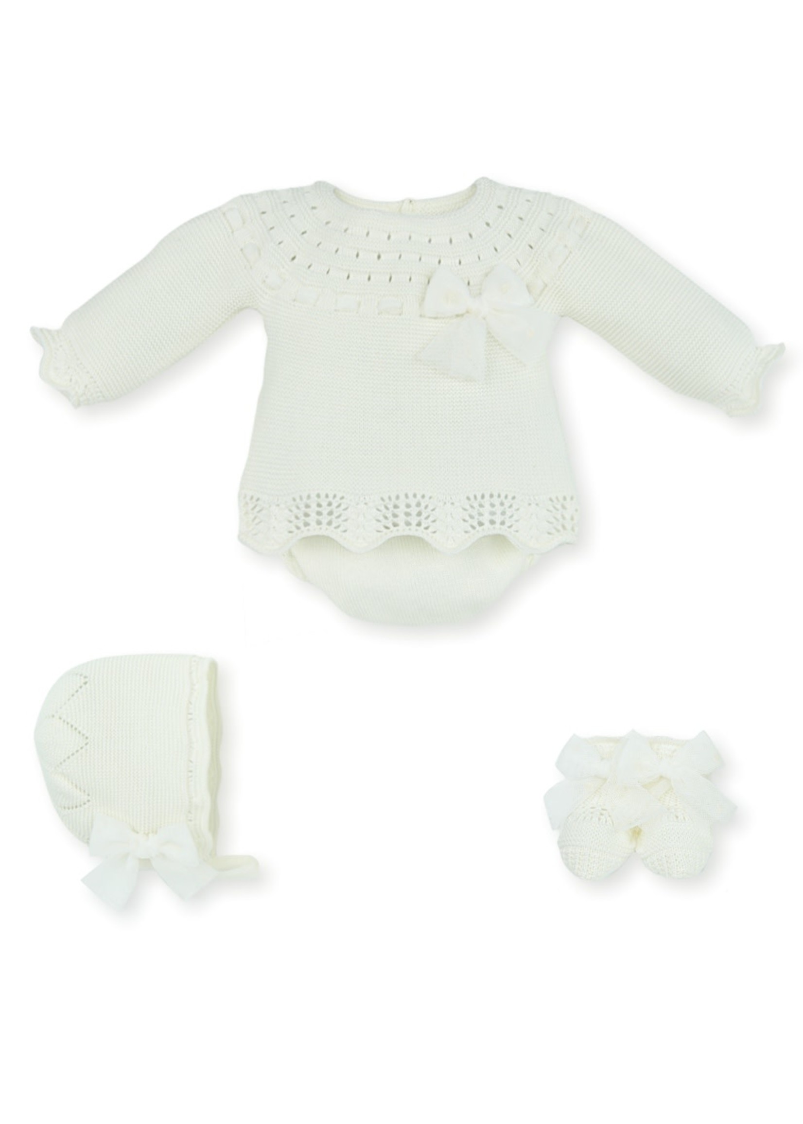 Mac Ilusion Mac Ilusion Traje 4 Piezas MALTA AL NATURAL Tul topos bordados Manga Larga Crudo