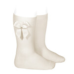 Condor Condor Kniekousen off beige 304 satijnen strik