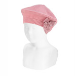 Condor Condor GARTER STITCH BERET WITH GROSSGRAIN BOW PALE PINK