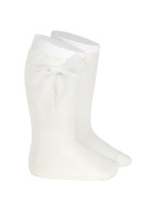 Condor Condor Kniekousen  off white met organza  strikken