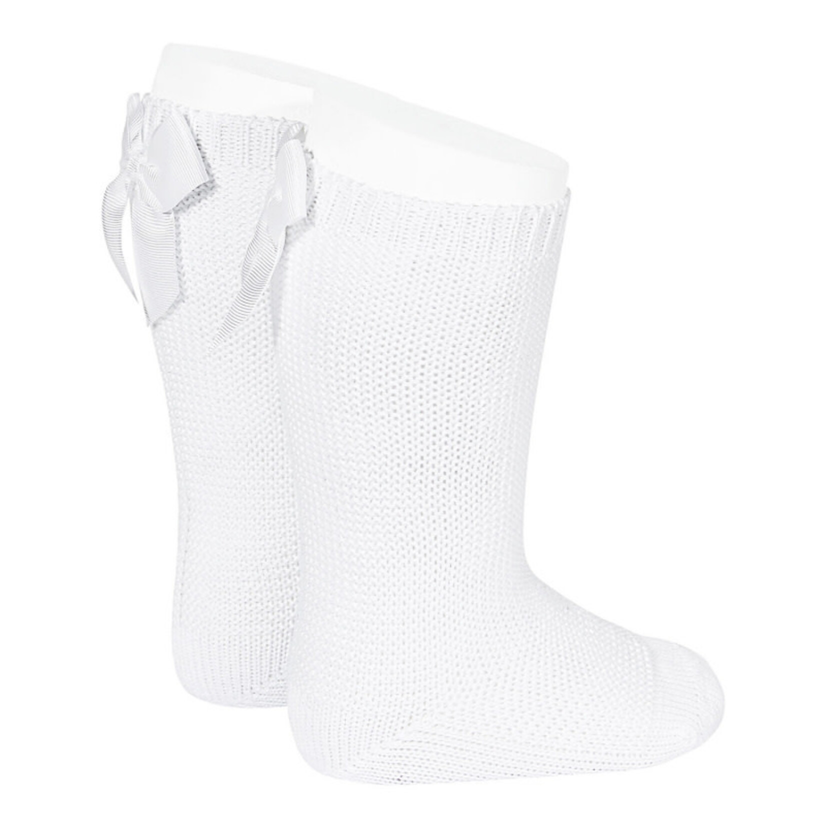 Condor Condor GARTER STITCH KNEE HIGH SOCKS WITH BOW WHITE