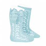 Condor Condor COTTON OPENWORK KNEE-HIGH SOCKS WITH BOW AQUAMARINE