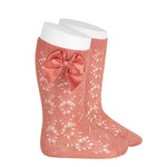 Condor Condor PERLE GEOMETRIC OPENWORK KNEE HIGH SOCKSWITH BOW PEONY