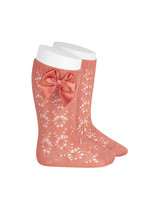 Condor Condor PERLE GEOMETRIC OPENWORK KNEE HIGH SOCKSWITH BOW PEONY