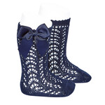 Condor Condor COTTON OPENWORK KNEE-HIGH SOCKS WITH BOW NAVY BLUE