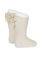 Condor Condor GARTER STITCH KNEE HIGH SOCKS WITH BOW LINEN
