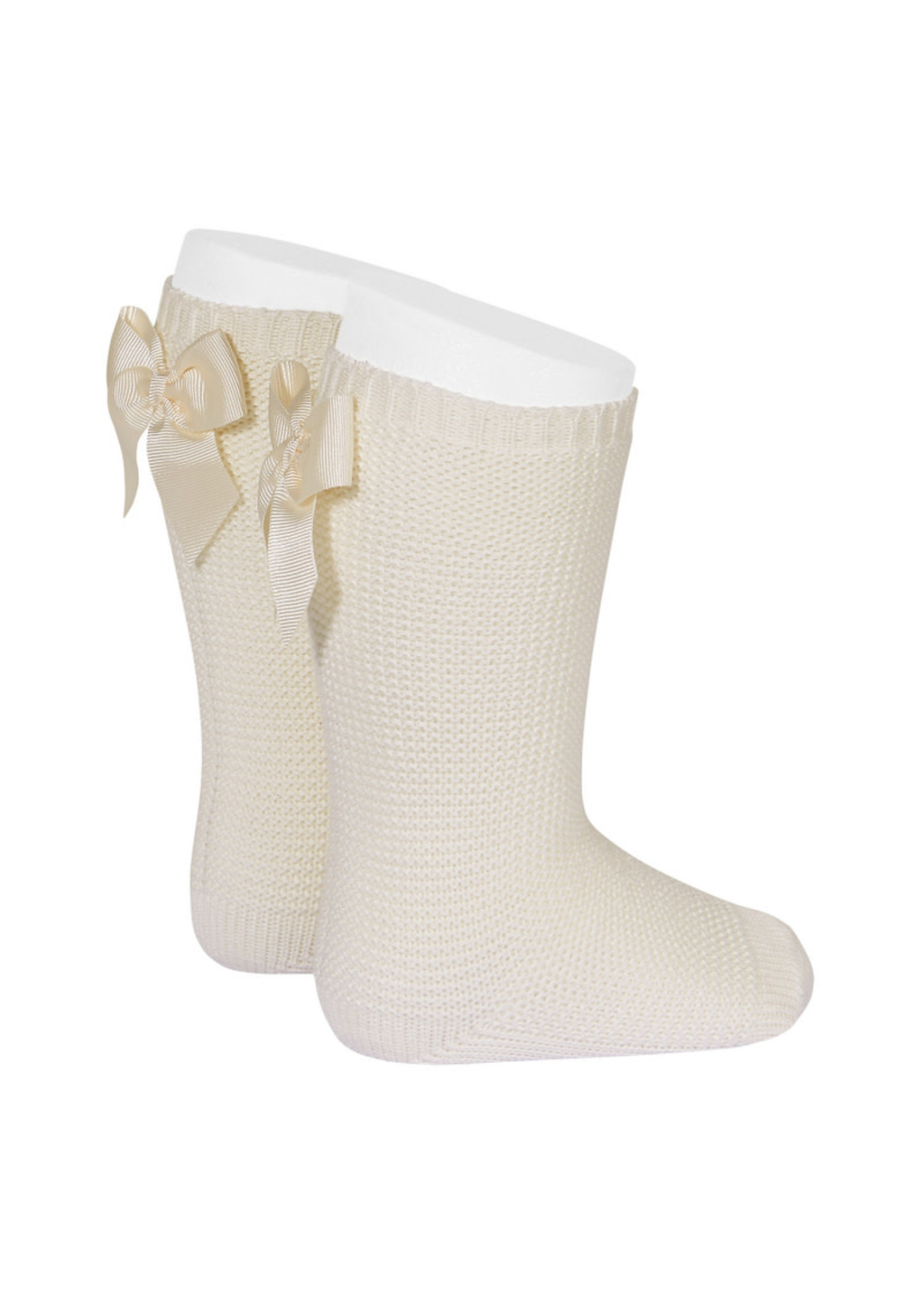 Condor Condor GARTER STITCH KNEE HIGH SOCKS WITH BOW LINEN