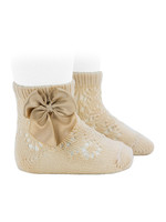 Condor Condor PERLE GEOMETRIC OPENWORK SHORT SOCKS SATIN BOW LINEN