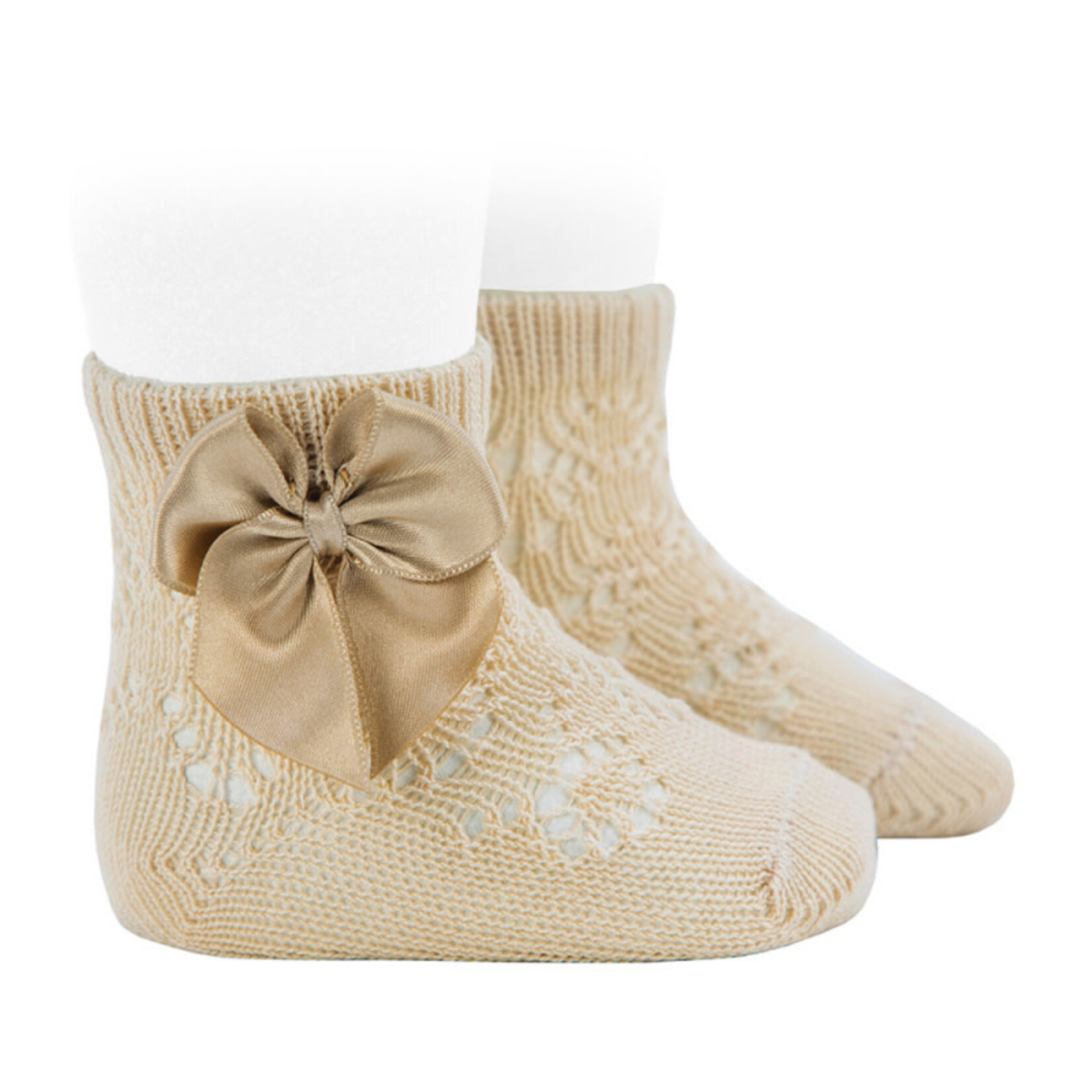 Condor Condor PERLE GEOMETRIC OPENWORK SHORT SOCKS SATIN BOW LINEN