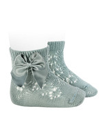 Condor Condor sokjes groen open werkt met satijnen strik