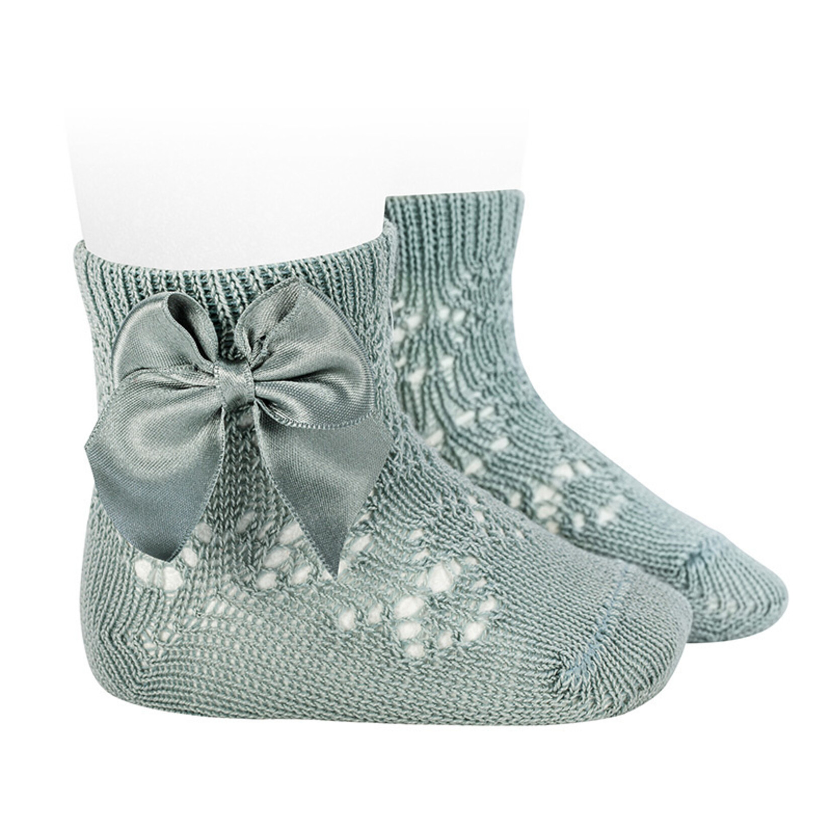 Condor Condor PERLE GEOMETRIC OPENWORK SHORT SOCKS SATIN BOW  GREEN